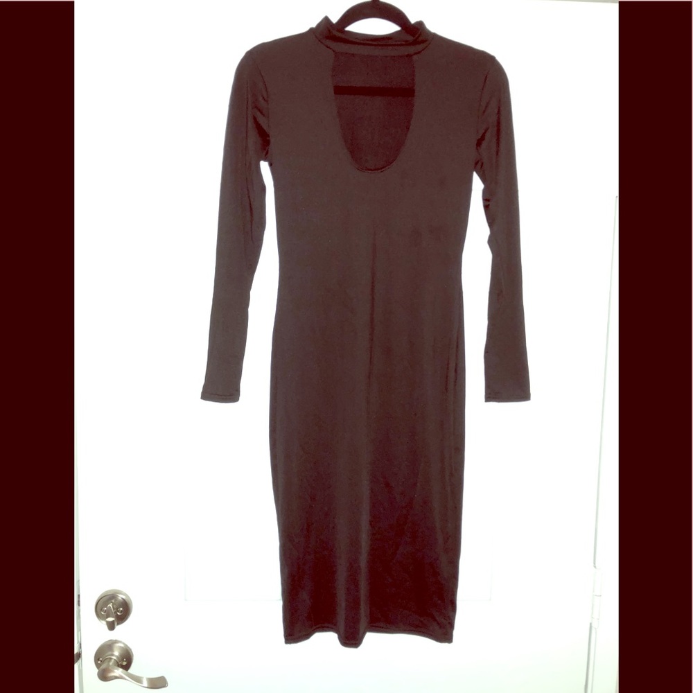 Black Long Sleeve Bodycon Cutout V-Neck Dress S